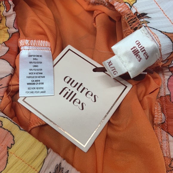 NEW Autres Filles Floral Lined Ruffle Skirt Orange Pink Yellow Women’s Size XL - Picture 2 of 6